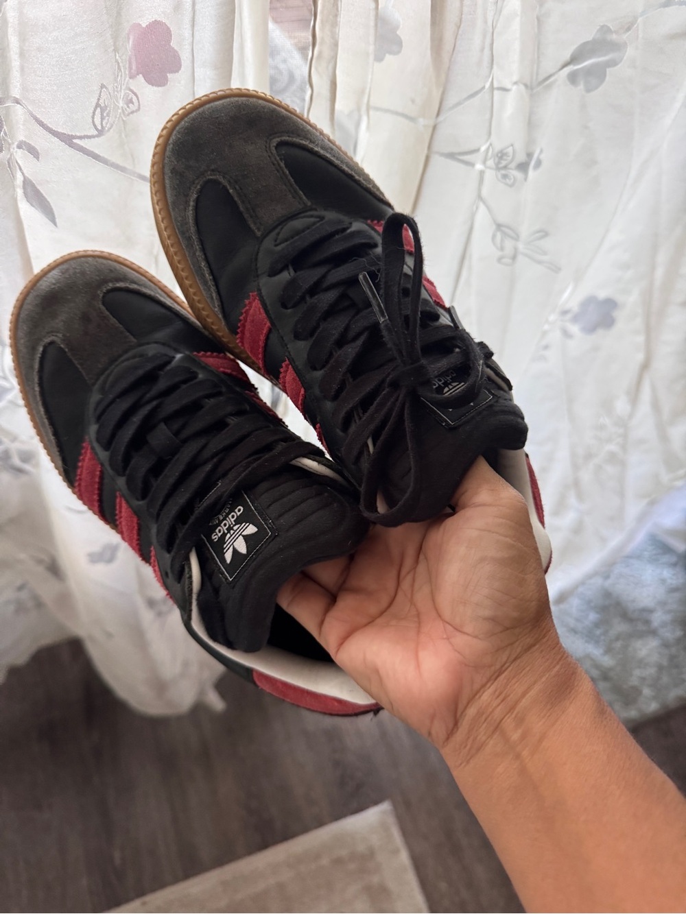 adidas XLG Black and Red Suede Low-Top Sneakers